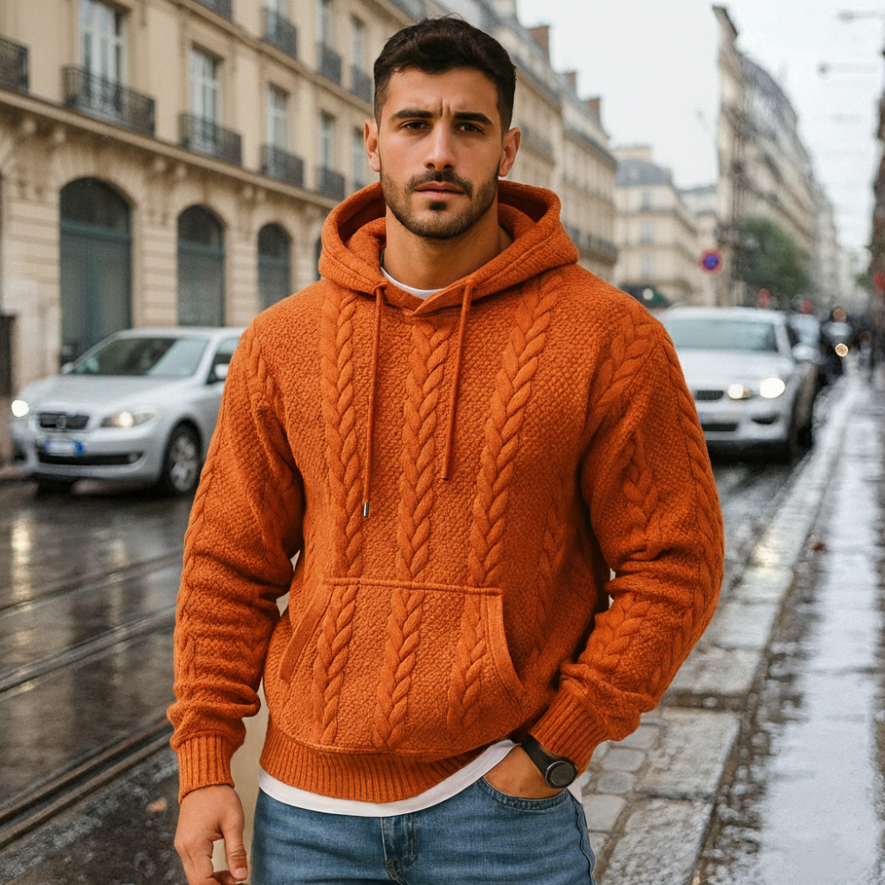 Men's Textured Cable Knit Hoodie - Chunky Pullover