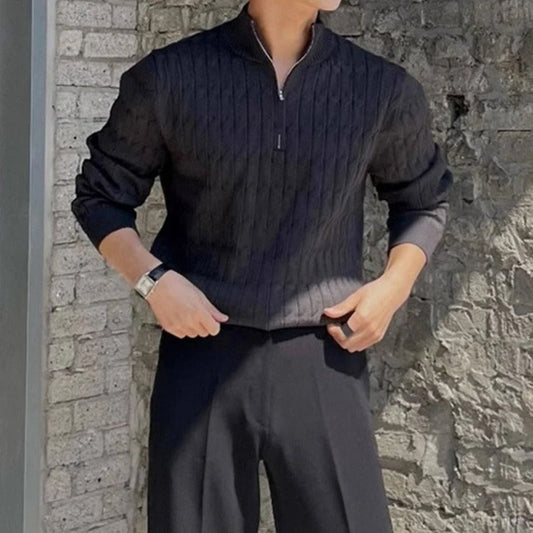 Men's Textured Knit Pullover Sweater - Quarter Zip Classic