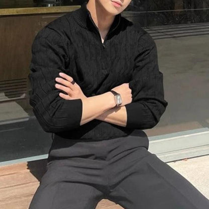 Men's Textured Knit Pullover Sweater - Quarter Zip Classic