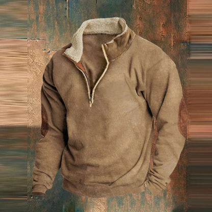 Men's Vintage Graphic Patchwork Sweater - Long Sleeve Zip