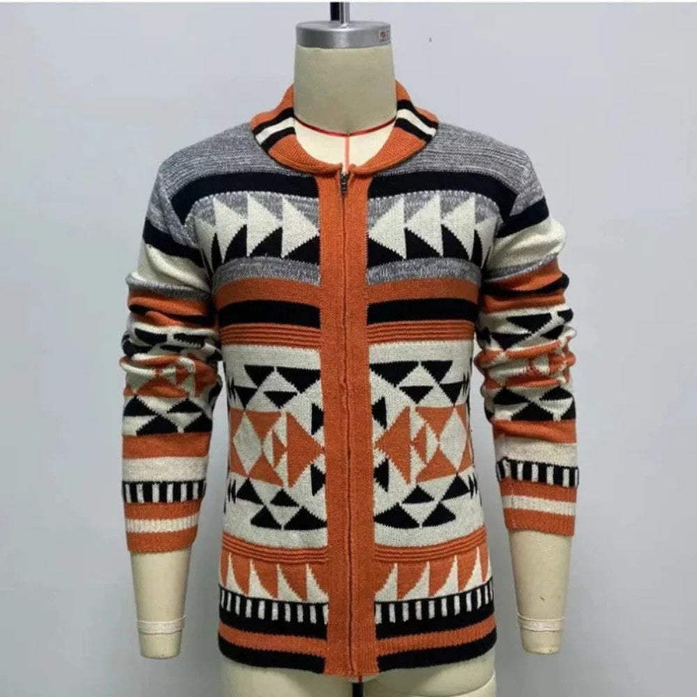 Men's Zip Up Cardigan Sweater Jacket Geometric Pattern 2