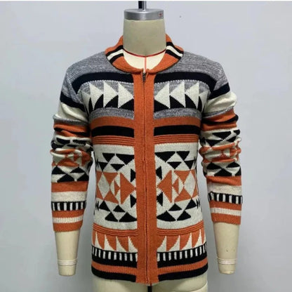 Men's Zip Up Cardigan Sweater Jacket Geometric Pattern 2