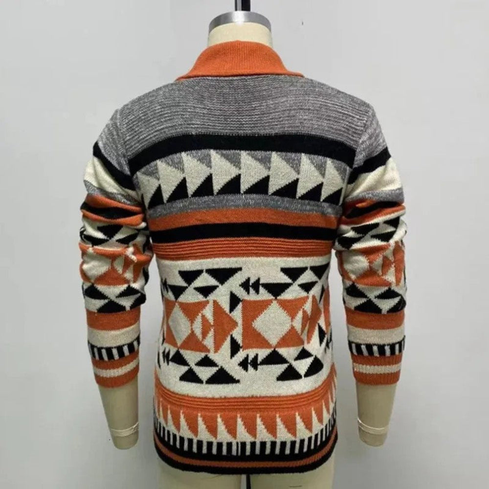 Men's Zip Up Cardigan Sweater Jacket Geometric Pattern 3