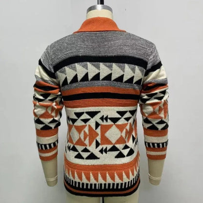 Men's Zip Up Cardigan Sweater Jacket Geometric Pattern 3