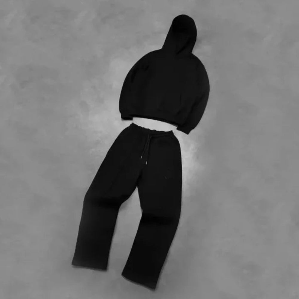 Men's Cropped Hoodie Tracksuit Set - Oversized Loungewear
