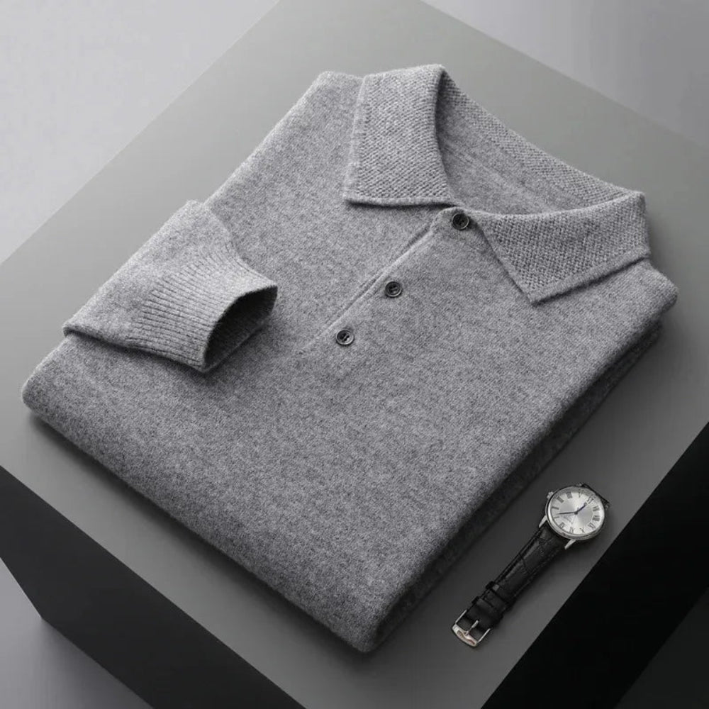 Mens Long Sleeve Polo Jumper - Button Front Pullover