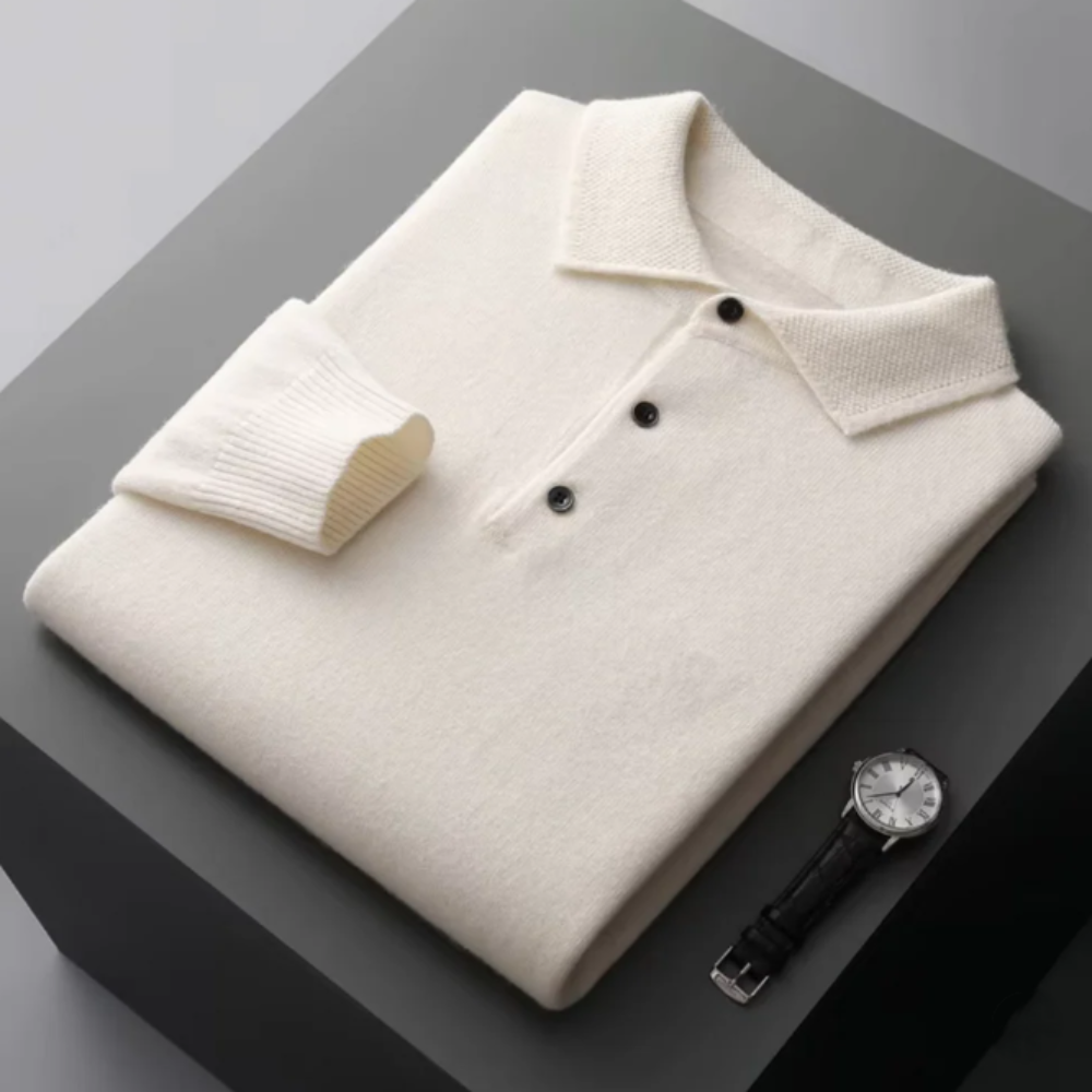 Mens Long Sleeve Polo Jumper - Button Front Pullover