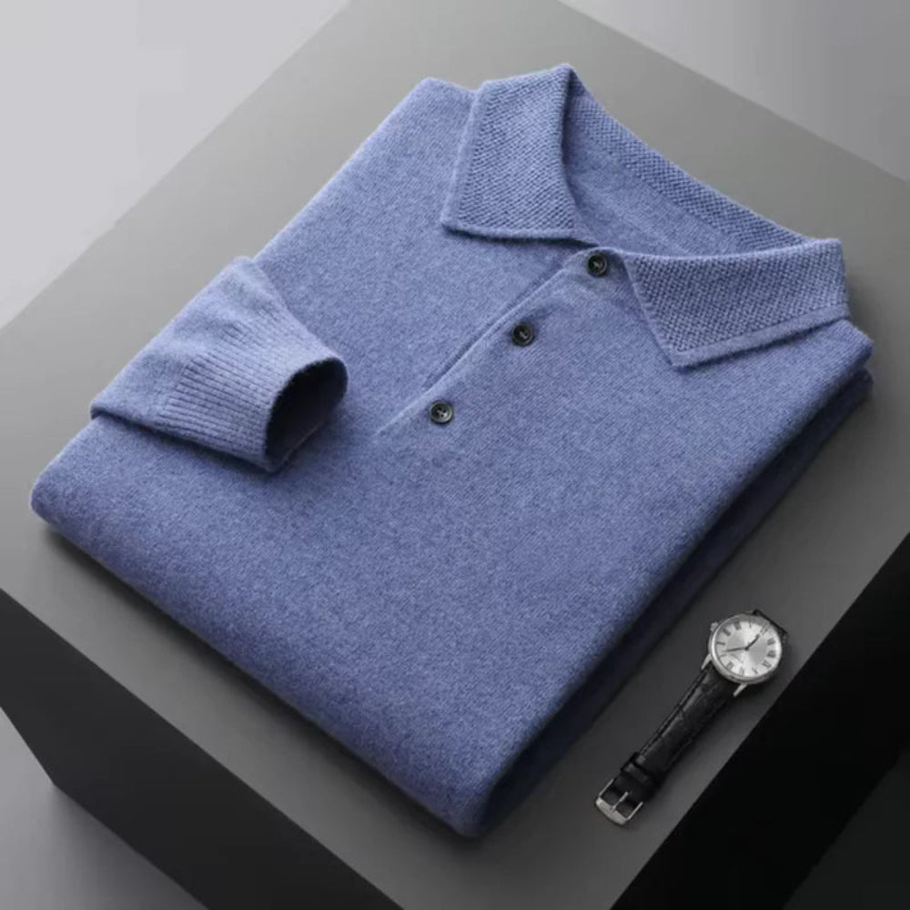 Mens Long Sleeve Polo Jumper - Button Front Pullover