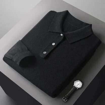 Mens Long Sleeve Polo Jumper - Button Front Pullover