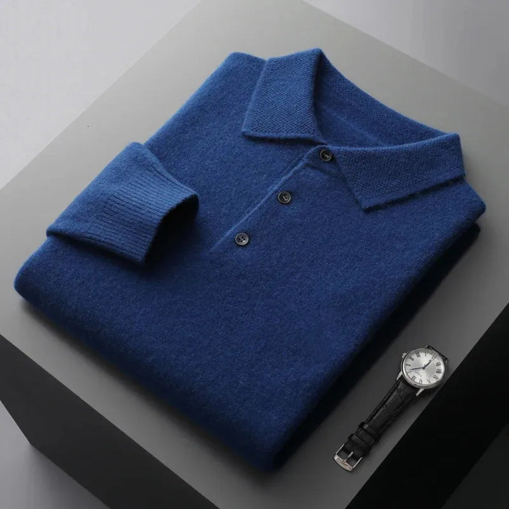 Mens Long Sleeve Polo Jumper - Button Front Pullover