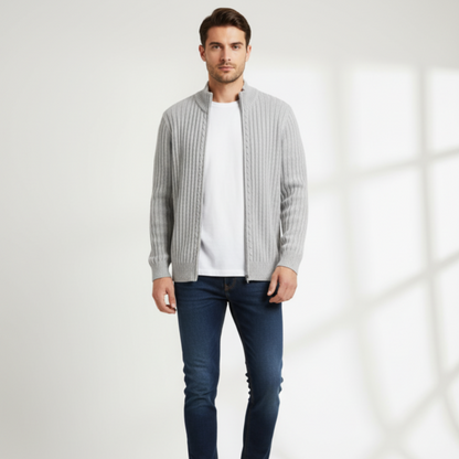 Men's Modern Knit Zip Cardigan - Ribbed Long Sleeve