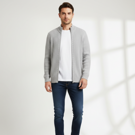Men's Modern Knit Zip Cardigan - Ribbed Long Sleeve