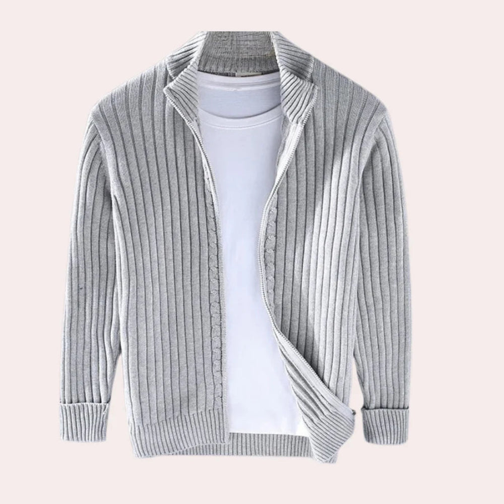 Men's Modern Knit Zip Cardigan - Ribbed Long Sleeve