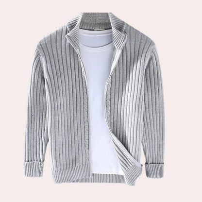 Men's Modern Knit Zip Cardigan - Ribbed Long Sleeve