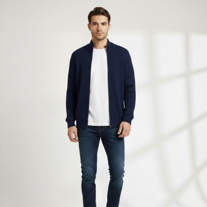 Men's Modern Knit Zip Cardigan - Ribbed Long Sleeve