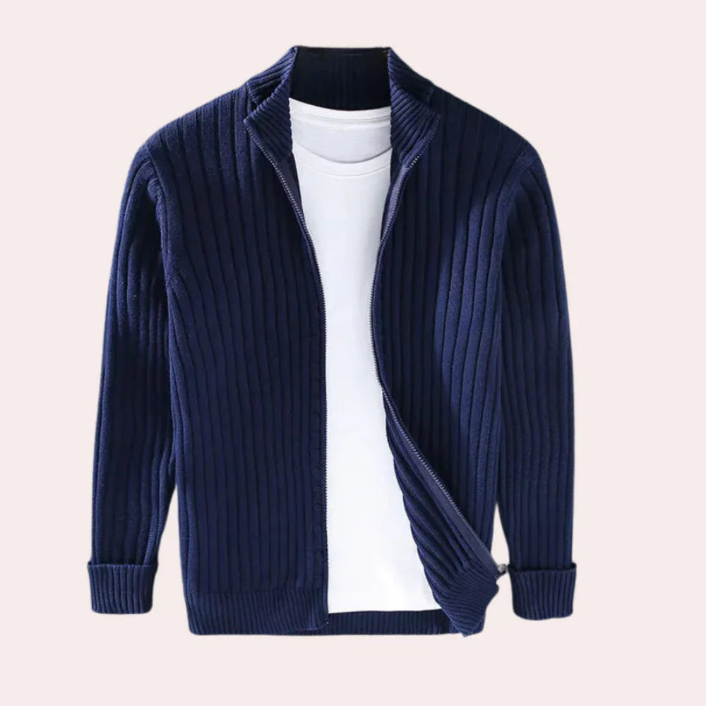 Men's Modern Knit Zip Cardigan - Ribbed Long Sleeve