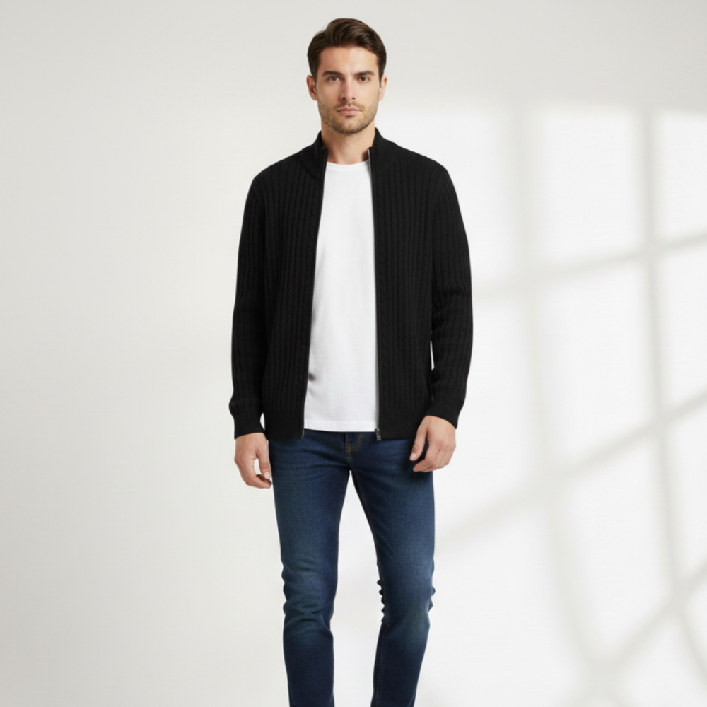 Men's Modern Knit Zip Cardigan - Ribbed Long Sleeve
