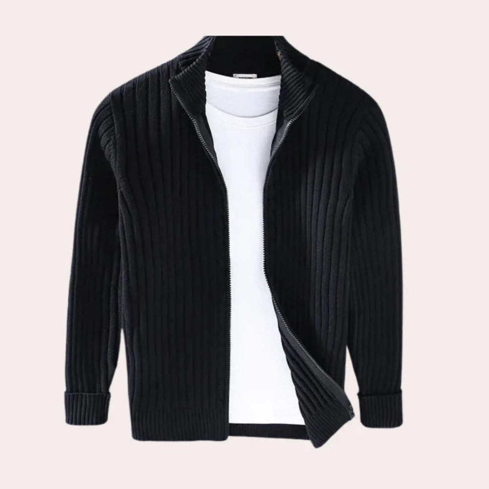 Men's Modern Knit Zip Cardigan - Ribbed Long Sleeve
