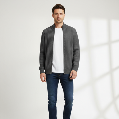 Men's Modern Knit Zip Cardigan - Ribbed Long Sleeve