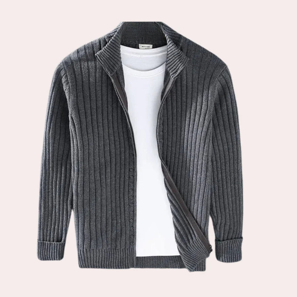 Men's Modern Knit Zip Cardigan - Ribbed Long Sleeve
