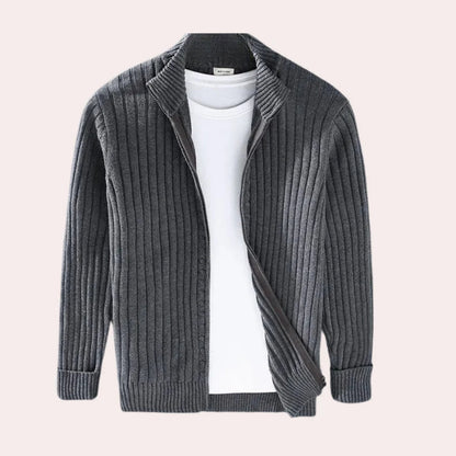 Men's Modern Knit Zip Cardigan - Ribbed Long Sleeve