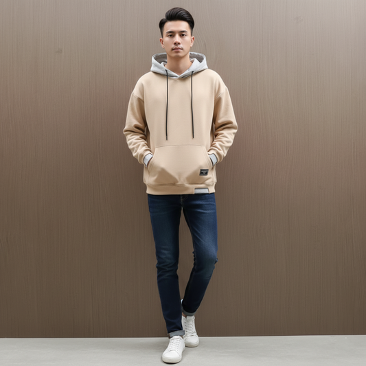 Men's Oversized Pullover Hoodie - Drawstring Contrast