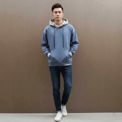 Men's Oversized Pullover Hoodie - Drawstring Contrast