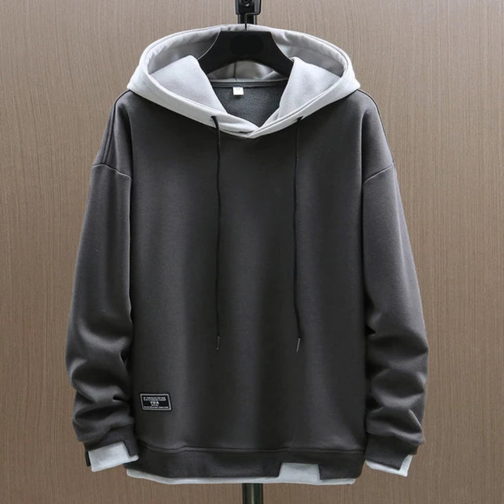 Men's Oversized Pullover Hoodie - Drawstring Contrast