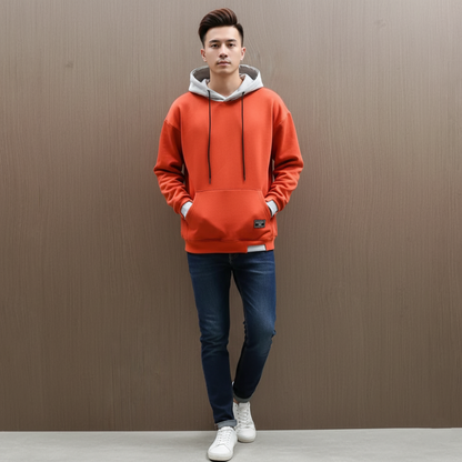 Men's Oversized Pullover Hoodie - Drawstring Contrast