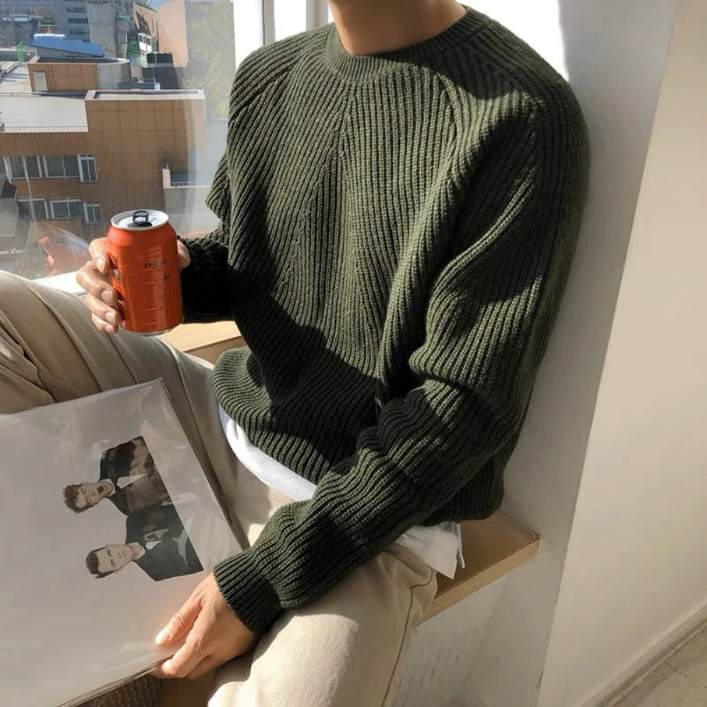 Men's Ribbed Crew Neck Pullover Sweater - Long Sleeve
