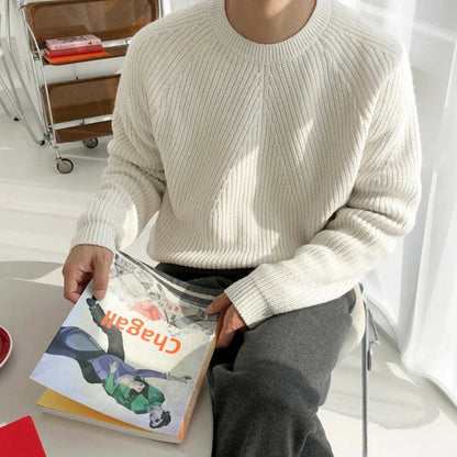 Men's Ribbed Crew Neck Pullover Sweater - Long Sleeve