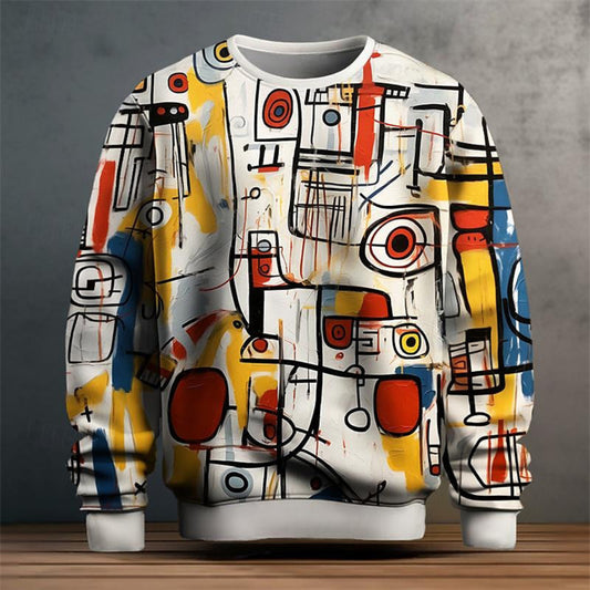 Mens Sweater Cubism Inspired Artistic Pattern Soft Cotton-Poly 0