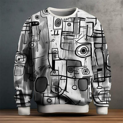 Mens Sweater Cubism Inspired Artistic Pattern Soft Cotton-Poly 1