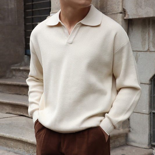 Men's Textured Knit Polo Jumper | Long Sleeve Smart Casual Fit