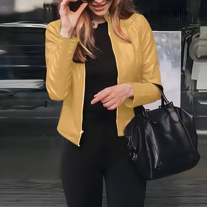 Women Slim Fit Faux Leather Jacket | Zip Up Moto Biker Coat