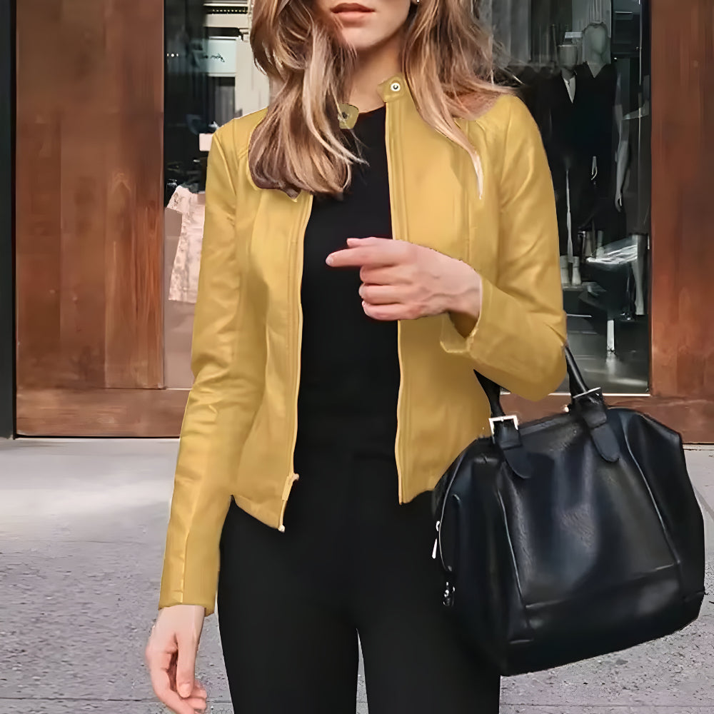 Women Slim Fit Faux Leather Jacket | Zip Up Moto Biker Coat