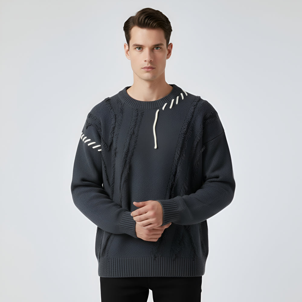 Men's Distressed Knit Sweater – Long Sleeve Casual Pullover