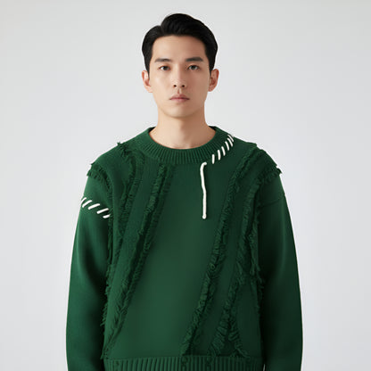 Men's Distressed Knit Sweater – Long Sleeve Casual Pullover