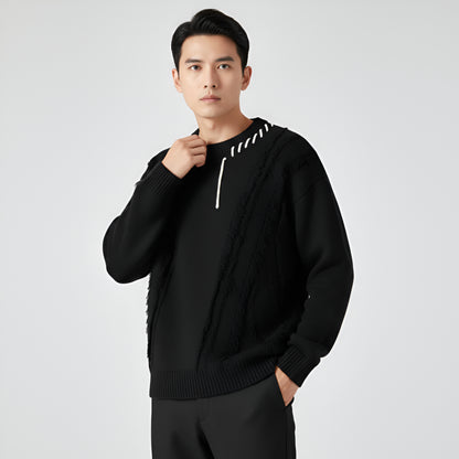 Men's Distressed Knit Sweater – Long Sleeve Casual Pullover