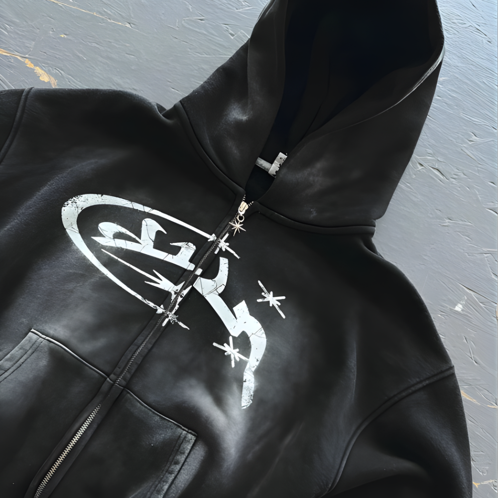 Men's Hooded Sweatshirt - Printed Graphic Zip Up