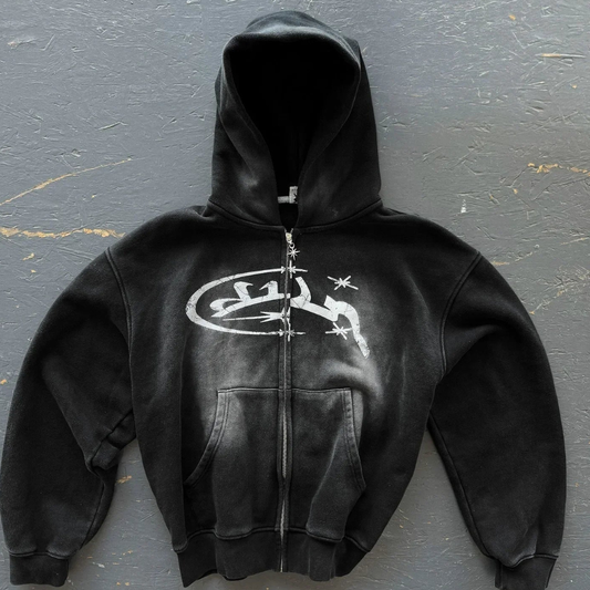 Men's Hooded Sweatshirt - Printed Graphic Zip Up