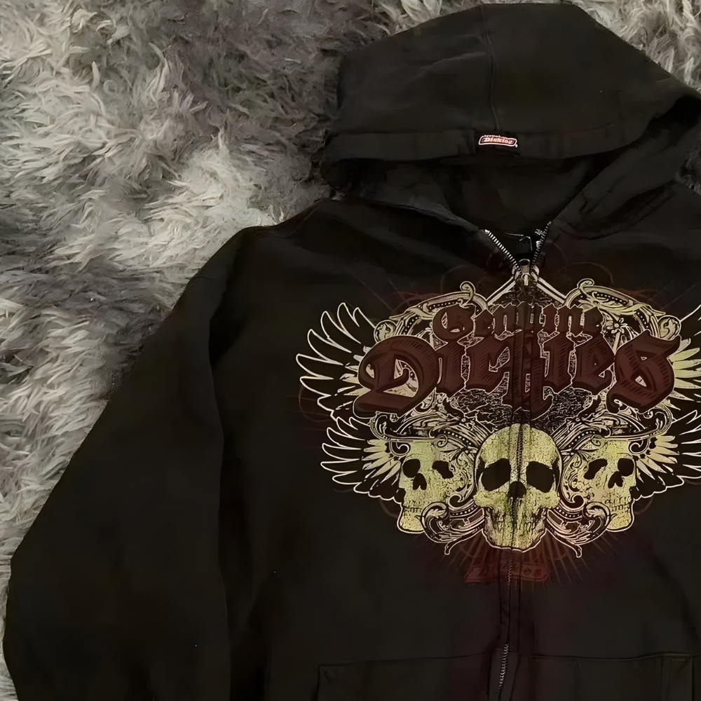 Men's Hooded Sweatshirt - Printed Graphic Zip Up