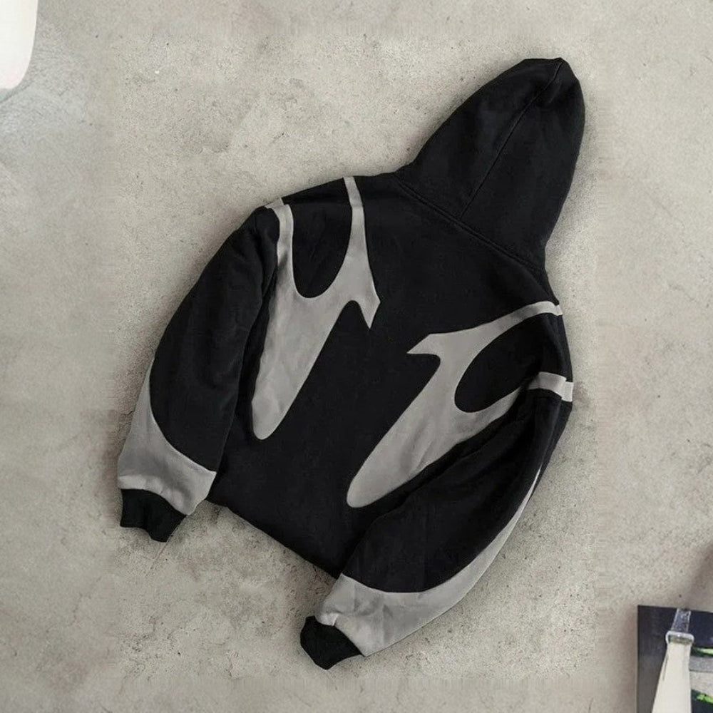 Streetwear Graphic Zip Up Hoodie - Urban Contrast Design
