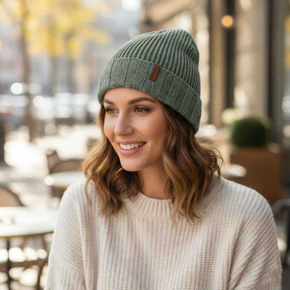 Unisex Ribbed Knit Winter Beanie Hat - Warm Cuffed