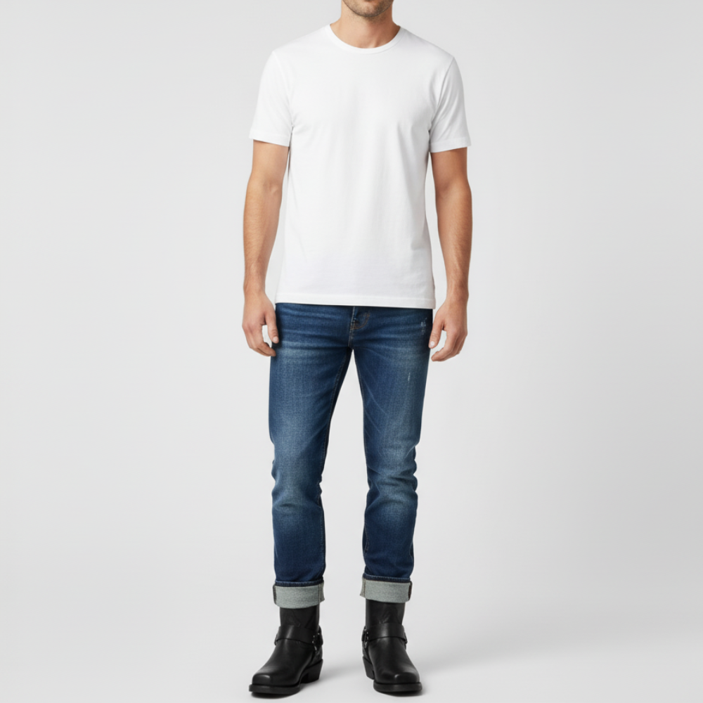 Men's Cowboy Ankle Boots - Leather Harness Biker Style