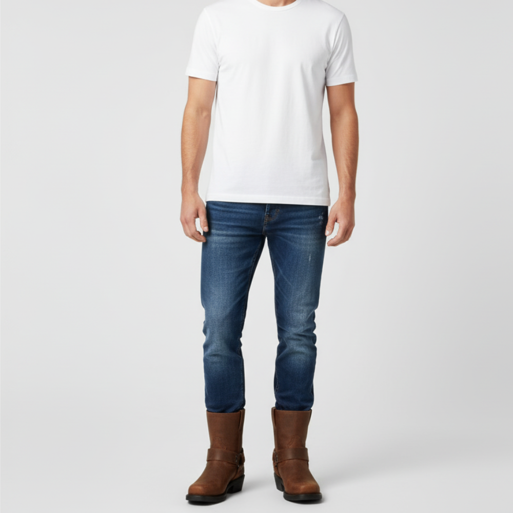 Men's Cowboy Ankle Boots - Leather Harness Biker Style