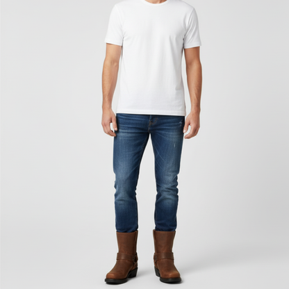 Men's Cowboy Ankle Boots - Leather Harness Biker Style