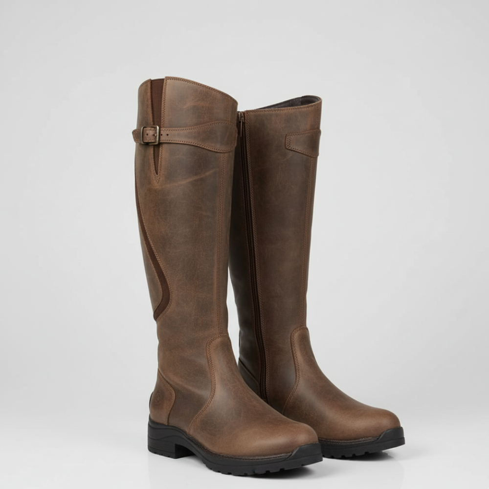 Women's Knee High Boots - Low Heel Zipper Buckle Shoes