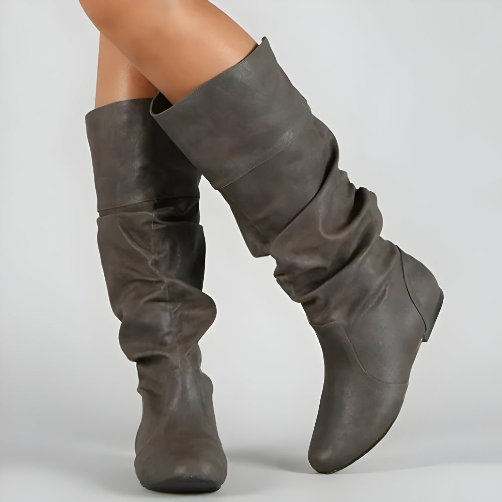 Women Flat Knee High Boots – Slouch Faux Leather