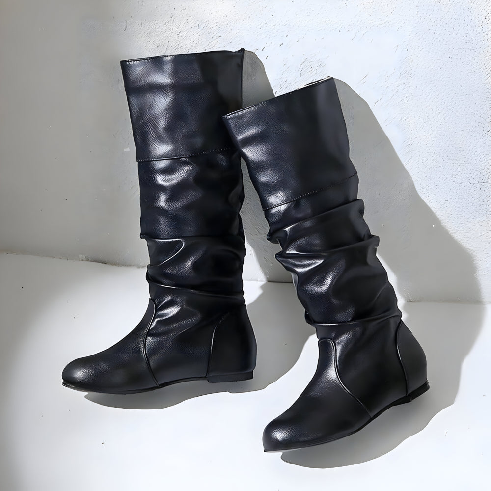 Women Flat Knee High Boots – Slouch Faux Leather